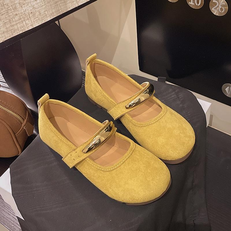 2025 New Metal Round Head Flat Bottom Not Tired Feet Mary Jane Single Shoes Women's Spring and Autumn Shoes