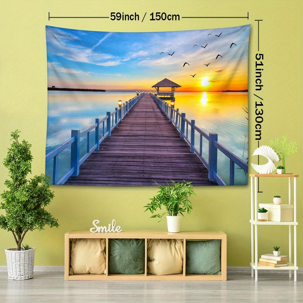1pc Bridge Sunset Ocean Tapestry Wall Hanging Room Decoration Bedroom Decoration Living Room Background Natural Style Background Cloth Hanging Tapestr