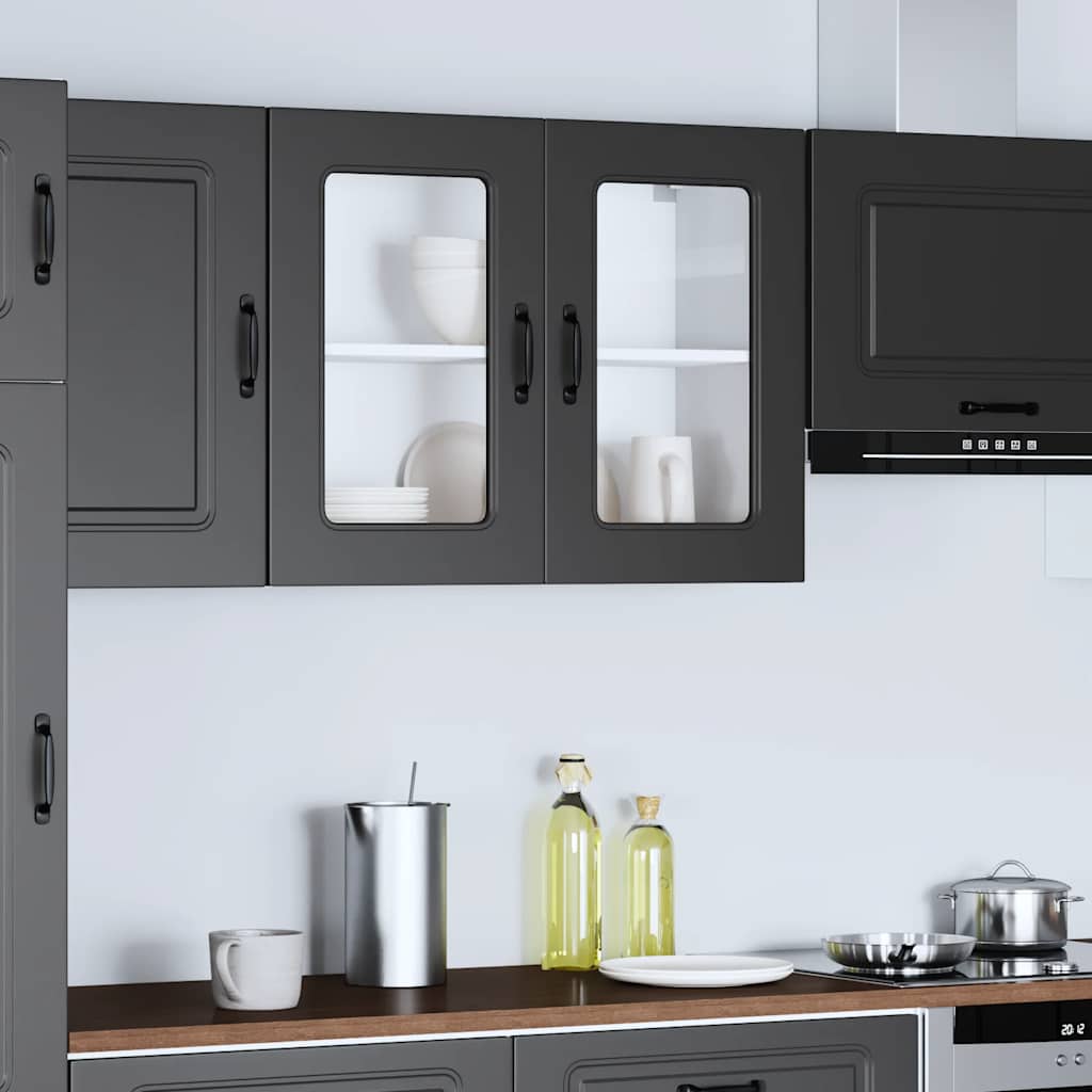 Kitchen Wall Cabinet with Glass Doors, Squid, Black
