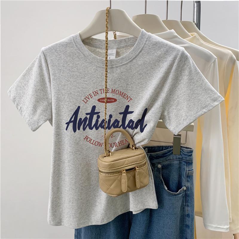 

Korean-Style Women s Summer 2024 Round Neck Slimming Print Blouse Small