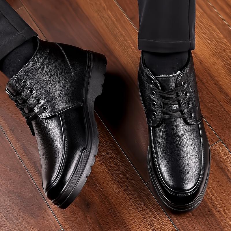 Fashion Shoes for Men 2024 New Winter Fashion Cotton Shoes Men's Plush Thickened Leather Business Casual Snow Boots Zapatillas Hombre