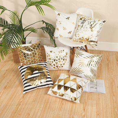 Ins Nordic Square Short Plush Hot Stamping Pillow Case Sofa Bedroom Cushion Car Office Lumbar Pillow Soft