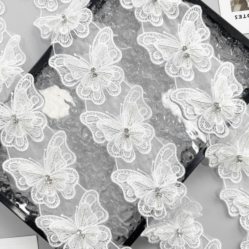 White Embroidery Butterfly Nail Diamond Barcode Clothing Lolita Dress Hair Accessories Headgear Decorative Lace Lace Accessories