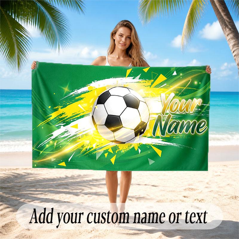 Soccer Theme Beach Towel Personalized Custom Name & Text Soft Quick Dry Beach Towel for Swimming Travel