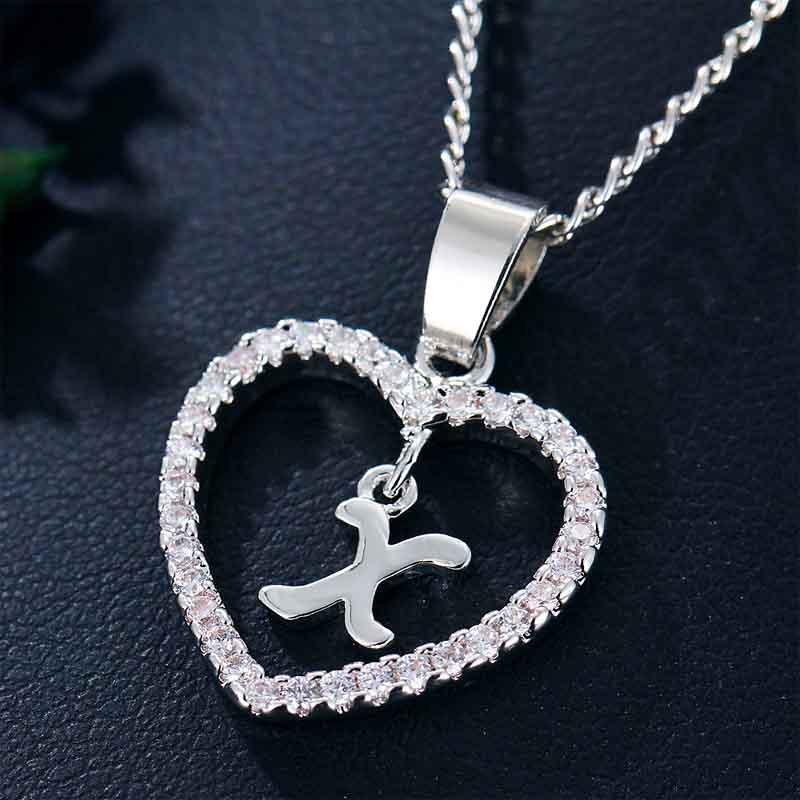 Heart Letters 26 Love Crystal Women Silver Plated Chain Jewelry Necklace