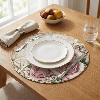 4PCS Washable Vintage Roses Round Placemats Heat-Resistant Dining Table Protector  Kitchen