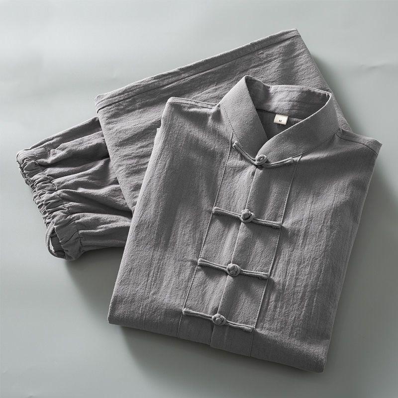 Chinese Style Cotton and Linen Men's Summer Tang Suit Men's Fashion Temperament Chinese Style Plate Buckle Suit