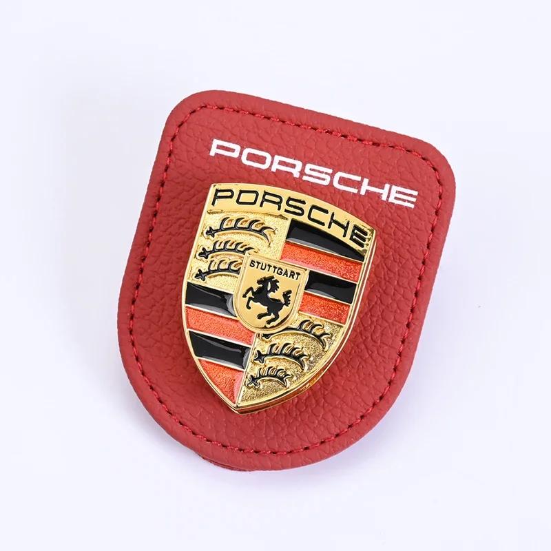 

Car Emblems Sunglasses Clip Holder Magnetic Leather Car Sunshade Clip For Porsche 911 Pajun Cayenne Cayman Panamera Macan