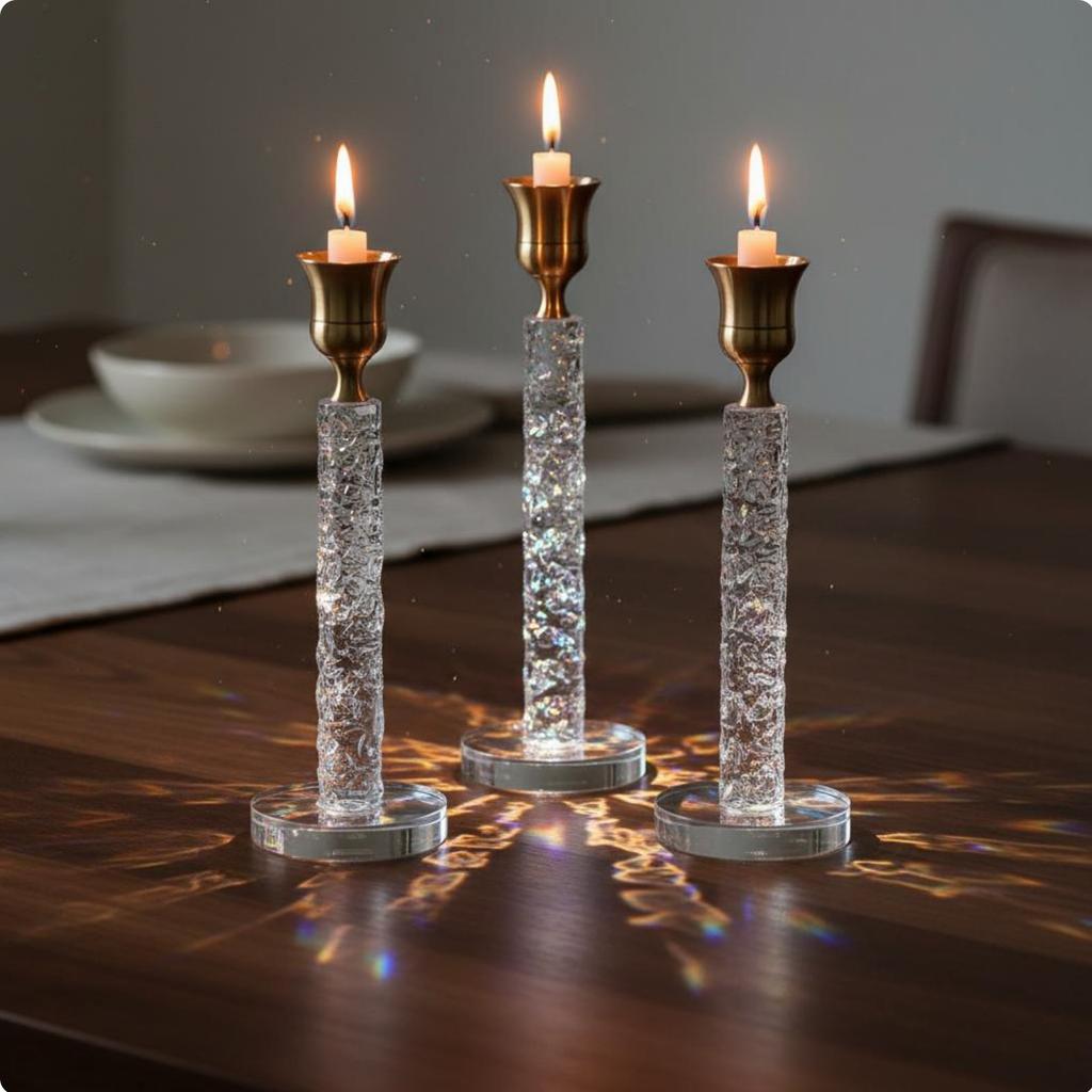 3 Pieces Crystal Candlestick Set Nordic Design Taper Candle Holder Set Decorative Table Centerpiece Elegant Design for Wedding