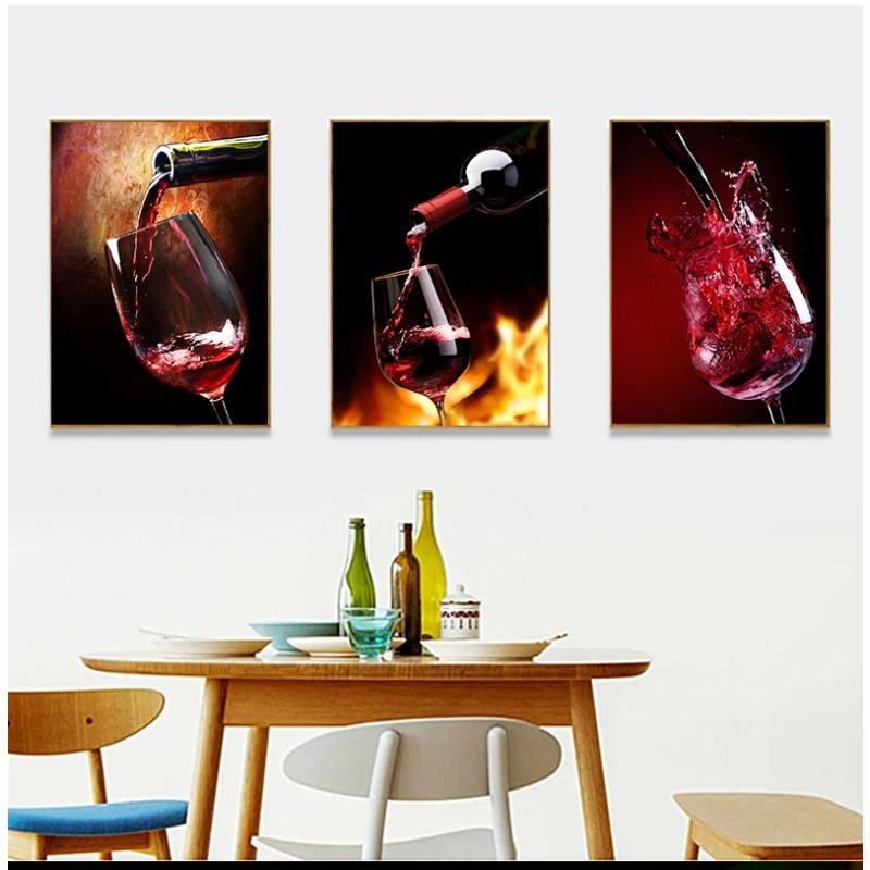 Red Wine Glass Oil Painting Prints Poster Modern Canvas Art Bar Restaurant Kitchen Wall Decoration Dinning Living Room Decor