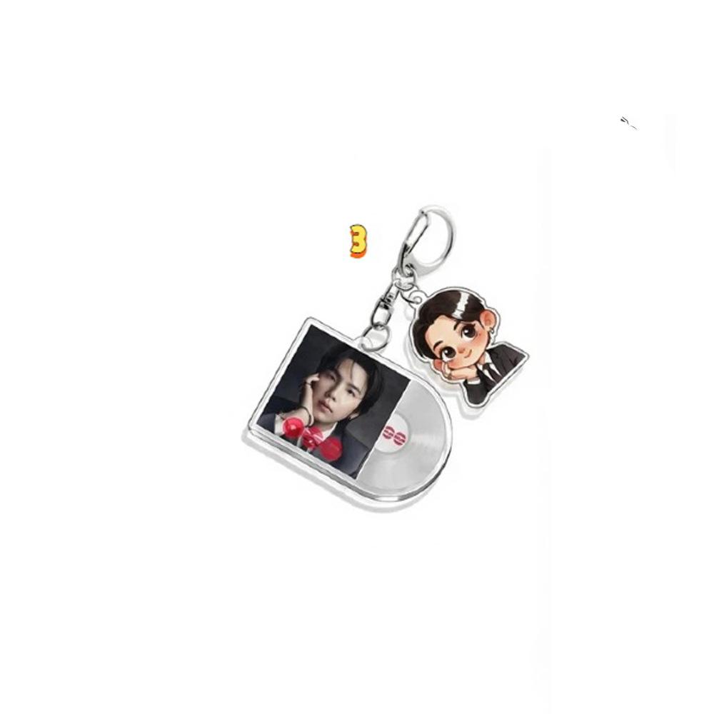 BTS Vinyl Record-style Keychains, Cute Real-life and Cartoon Member Designs, Celebrity Merchandise Support Pendants, 8 Styles Available