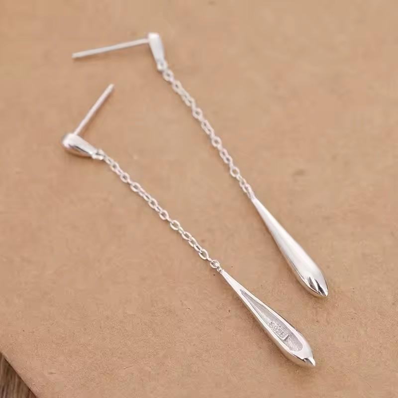 Sam Panda 925 Silver Earrings For Women Trendy Waterdrop Long Tassel Jewelry Prevent Allergy Party Accessories