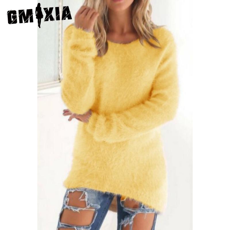 GMXIA Women's Fashion Casual Solid Color Print Autumn Winter Long Sleeve O-Neck Loose Sweaters