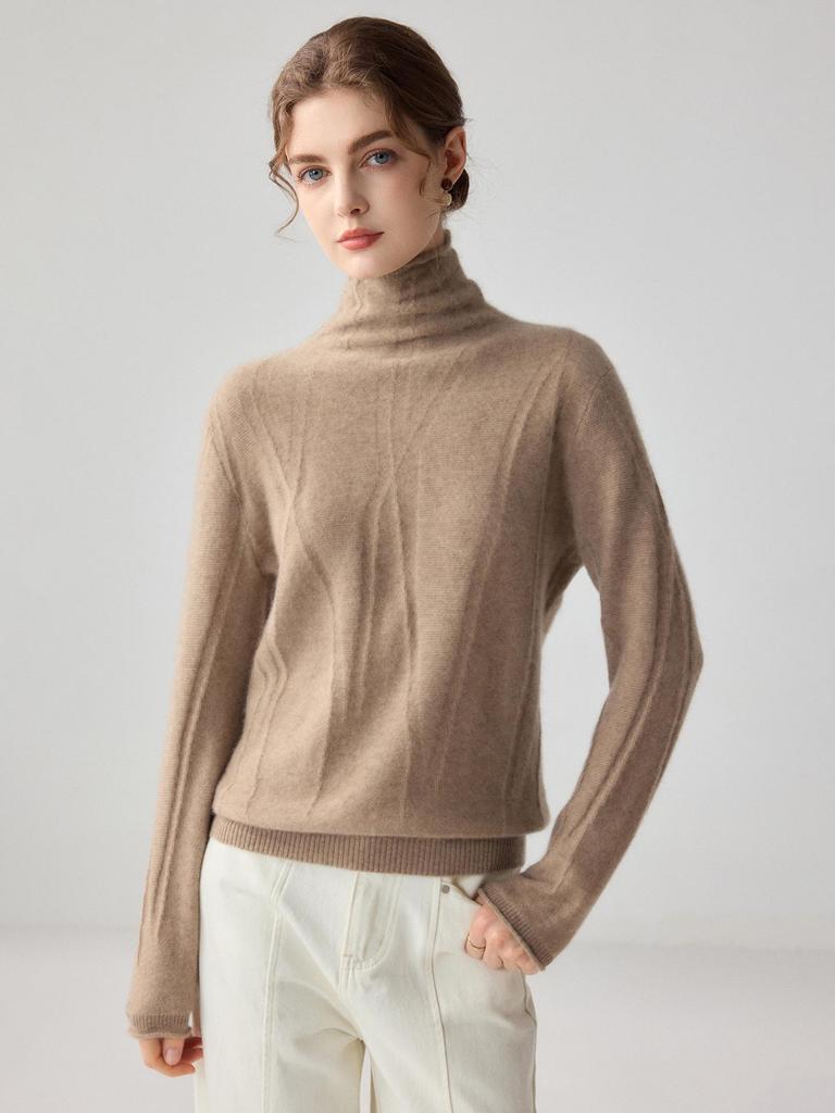 Women's Soft Twill Cable Knit Cashmere Mock Neck Sweater - Warm Long Sleeve Base Layer Knitwear