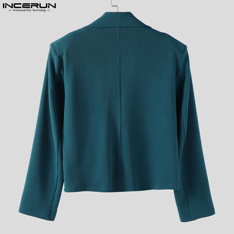 INCERUN Autumn Winter Men Long Sleeve Front Cross Cropped Short Blazer Coats