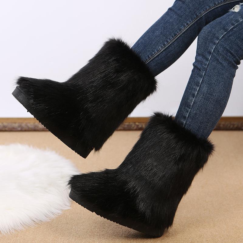 Wind European and American new color plush medium tube snow boots large size fluffy boots