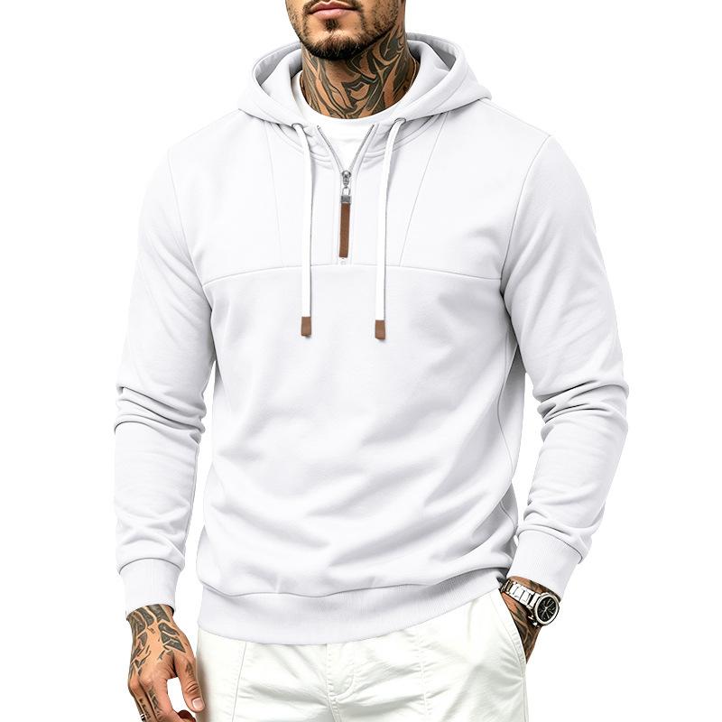 Men S Casual Half Zip Hooded Sweatshirt Basic Style European Size Autumn