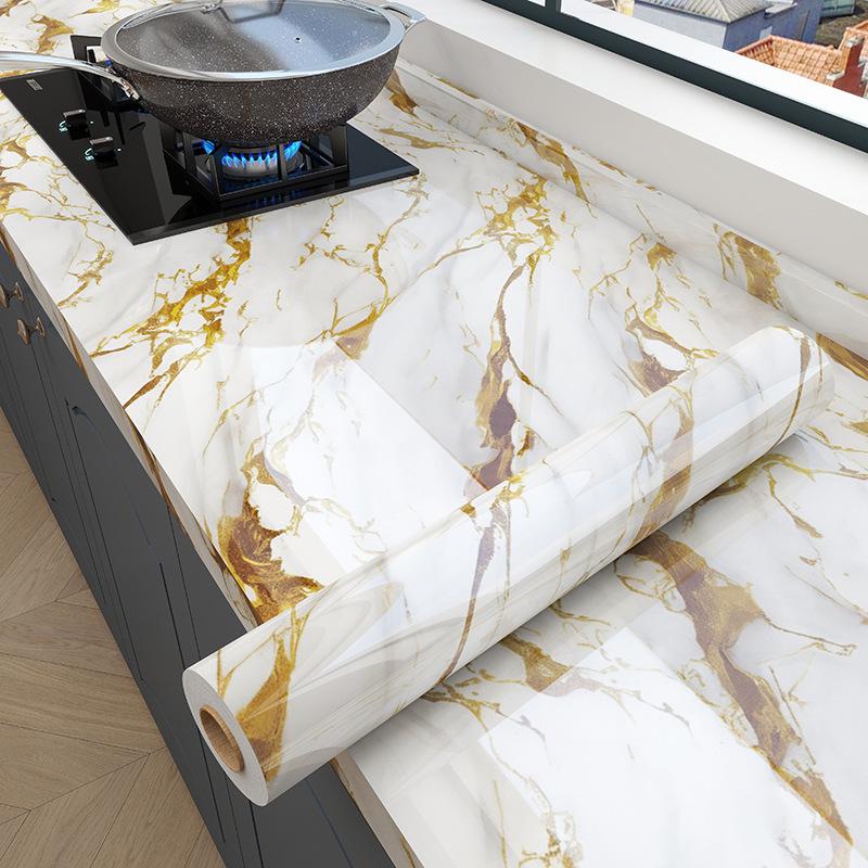 Film Autoadeziv pentru Blat de Bucătărie din Marmură Rezistent la Ulei, cu Spate din Folie de Aluminiu și Rezistență la Temperaturi Înalte