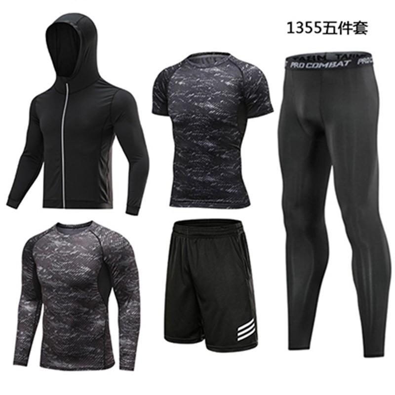 Mens 5-Piece Quick Dry Breathable Cycling Jersey Set Training Running Sportswear