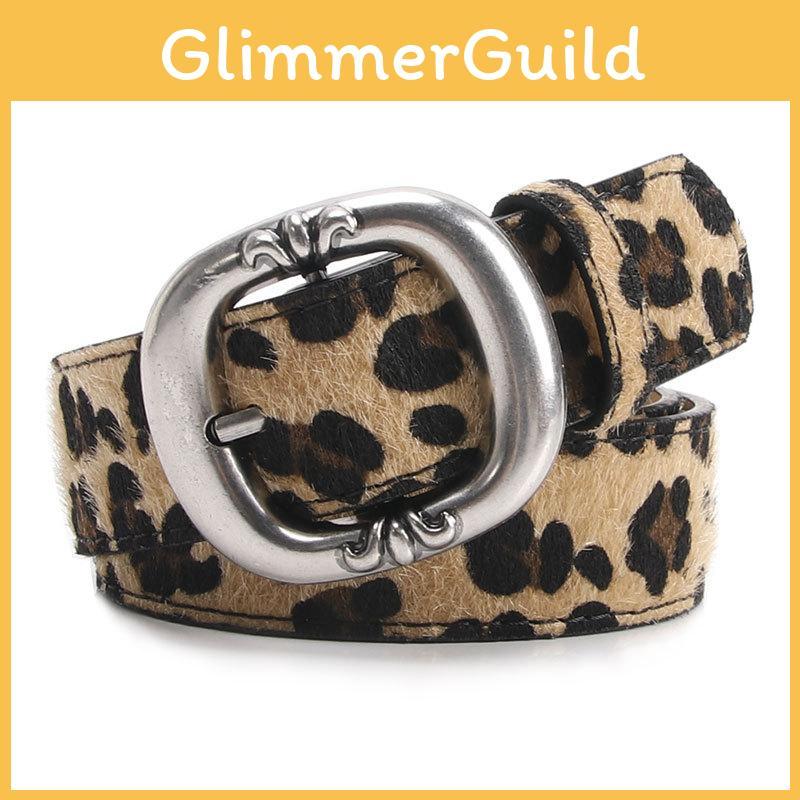 Leopard Pattern Leather Belt With Electroplated Buckle For Casual Women