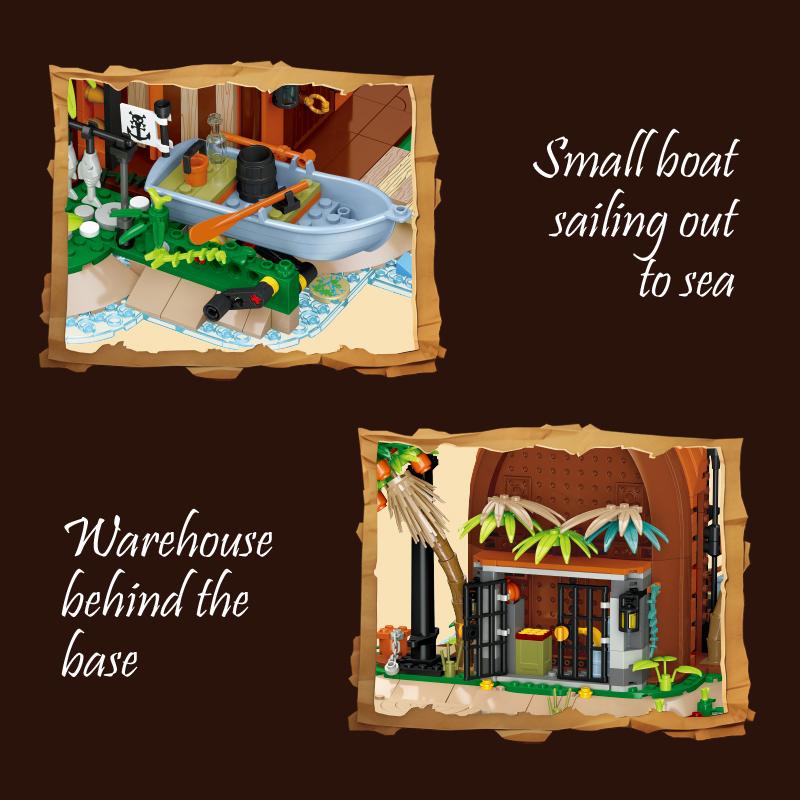 1035Pcs Pirate Building Blocks Series: Shipwreck Base Diy Assembly Toy, Creative Home Decor, Kids Birthday Toy Gift
