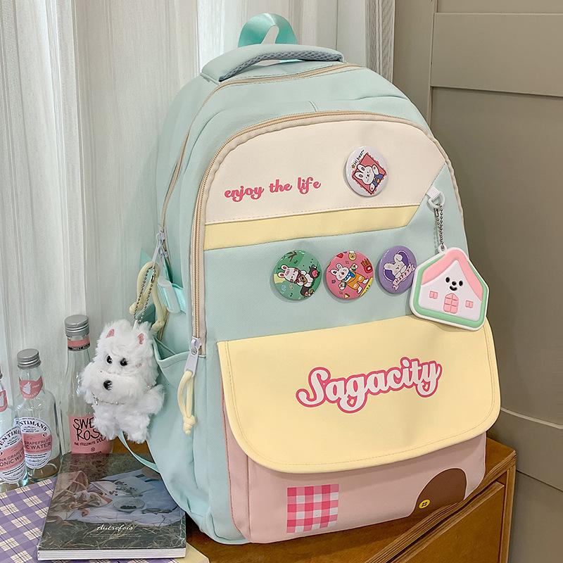 College Style, High Value, Fresh and Sweet Backpack, Junior High School Students Contrasting Color Splicing Large-capacity Backpack