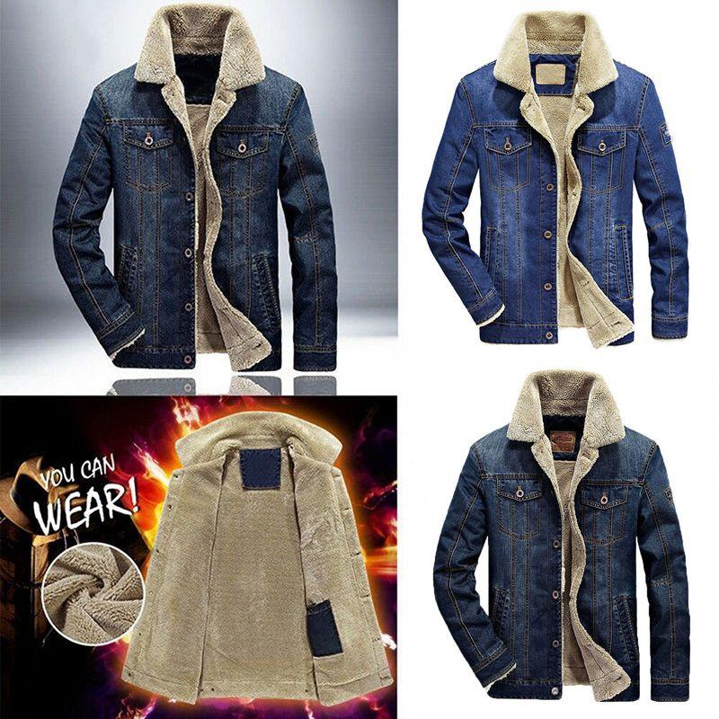 Jean Jacket Mens Fur Collar Lined Fashion Casual Denim Winter Warm M6xl Coat