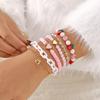 Cute Y2K Strawberry Heart Multilayer Bracelet for Women Girl Pink Polymer Clay Heshi Beads Crystal Chains Set Party Jewelry Gift