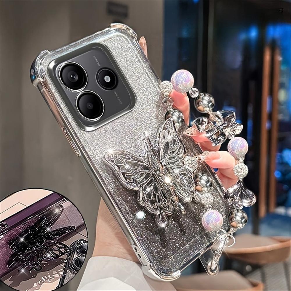 Glitter Plating Phone Case For Motorola G14 G24 G34 G52 G54 G84 G10 G20 G30 G52 G82 Butterfly Holder Bracelet Shockproof Cover