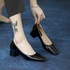 Fashion Solid Japanned Leather Pumps Woman Block High Heels Shoes OL Ladies Dress Work Escarpins Femmes Designer Luxury Tacones Mujer