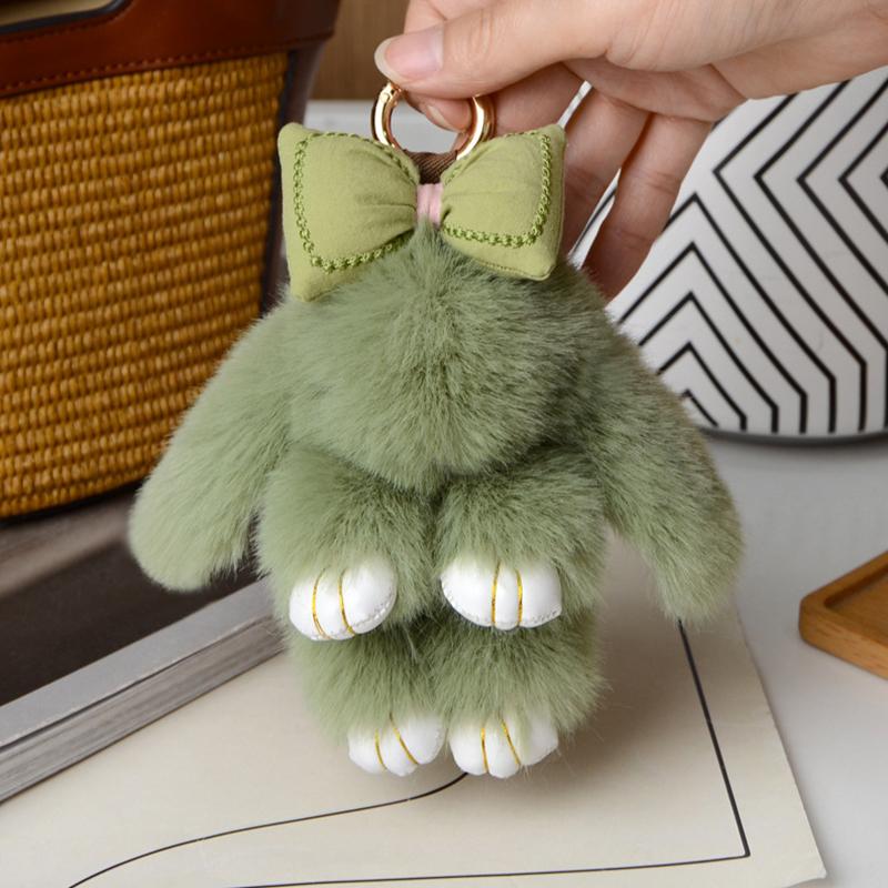 1Pc Bowknot Fashion Children's Toys Cute Pluff Bunny Keychain Lovely Fluffy Rabbit Doll Animal Shape Imitation Mink Fur