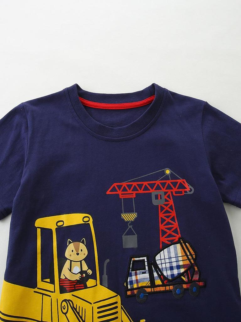 European Style Boys' Construction Vehicle Print Shorts Set - New Summer Arrival Two-Piece Set