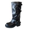 25-922 retro thick heel mid boots knight boots 2025 spring and autumn new thin pile small short boots niche women's shoes