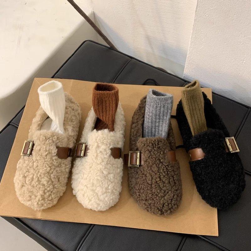 Dámské sametové mokasíny slip-on s kožešinou v korejském stylu - Nové 2025 Jemný vílí styl