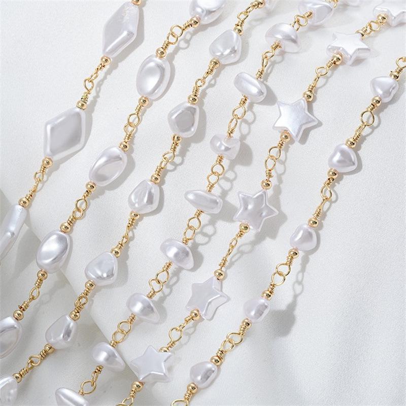 

14K Gold-Filled Irregular Peach Heart Pentagon Rhombus Pearl Chain DIY Bracelet