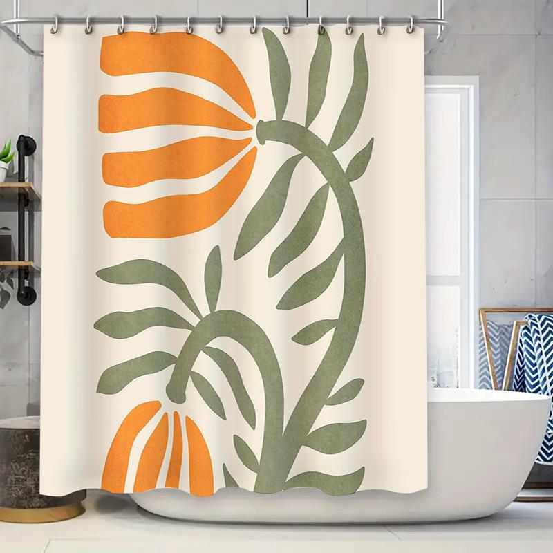 

Botanical Shower Curtain Tropical Leaf Pattern Bathroom Decor Waterproof Fabric Liner Vintage Nature Theme Home Textile W60H190(CM)-1 Pcs