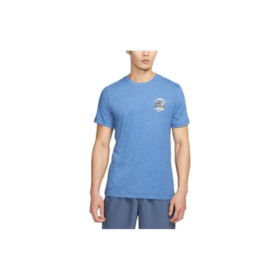 Wzorzysty Nadruk Logo z Literami Koszulka Męska z Okrągłym Dekoltem Niebieska FD0138-456