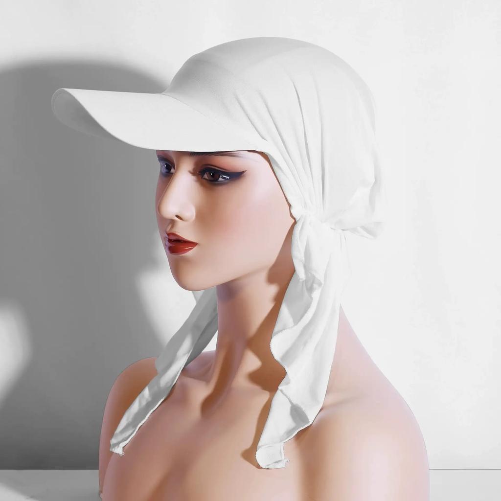 Muslim Hijab Turban Hat Women Baseball Cap Sun Visor Hats Headscarf Turban Scarf Durag Brim Cap Women Pre-Tied Bandana Scarves