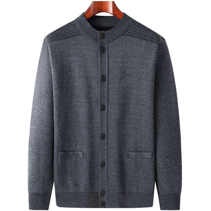 Men's Autumn-Winter Knit Cardigan: Thickened Velvet Sweater for Middle-aged and Elderly Dads and Grandpas.