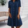 TIFICY Women's Fashion Summer Spring Solid Color Print Short Sleeve POLO Neck Loose Waistline Casual Dresses