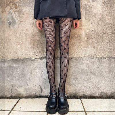 Heart Print Mesh Fishnet Pantyhose Hollow Out Lolita Lace Nylon Tights Stockings Lingerie Hosidery Japanese Style Women's Tights