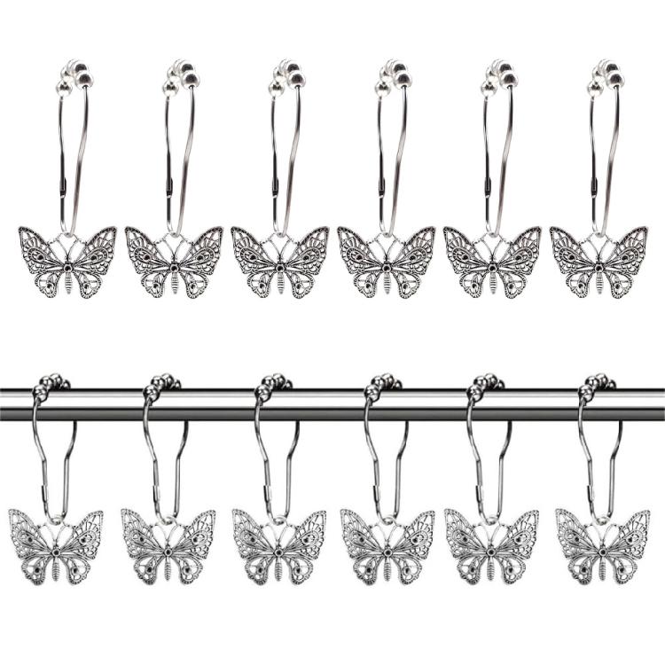Decorative Butterfly Curtain Hook for Bathrooms Roller Systems Corrosive Metal Materials Easy Slide On Installation