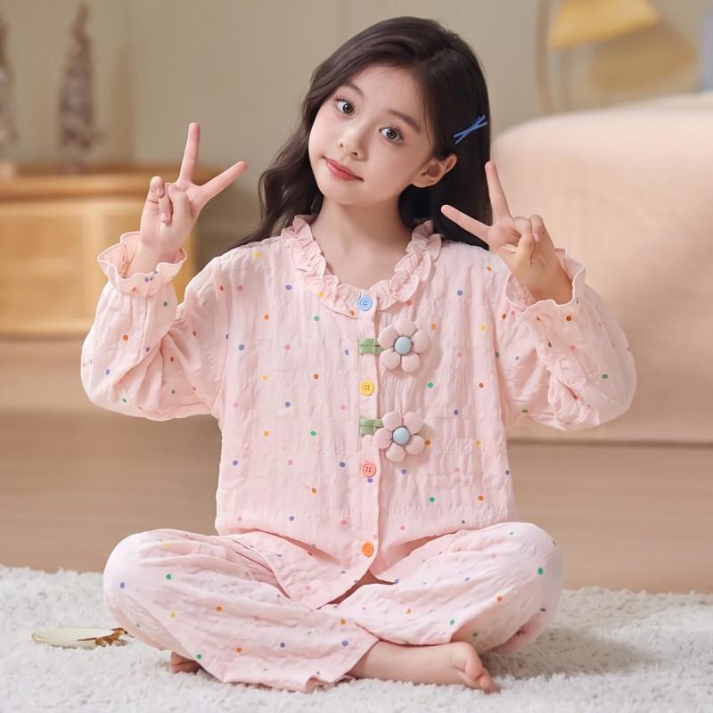 Girls Pajama Set Long Sleeve Cloud Cotton Cartoon Print Sleepwear Ages 8 Kids Home Wear