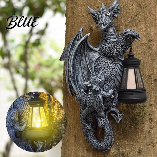 Fantasy Garden Ornament Solar-Powered Dragon Statue Outdoor with LED Glow Medieval Decor Weather-Resistant Resin for Patio Wall Fence Lighting Solar