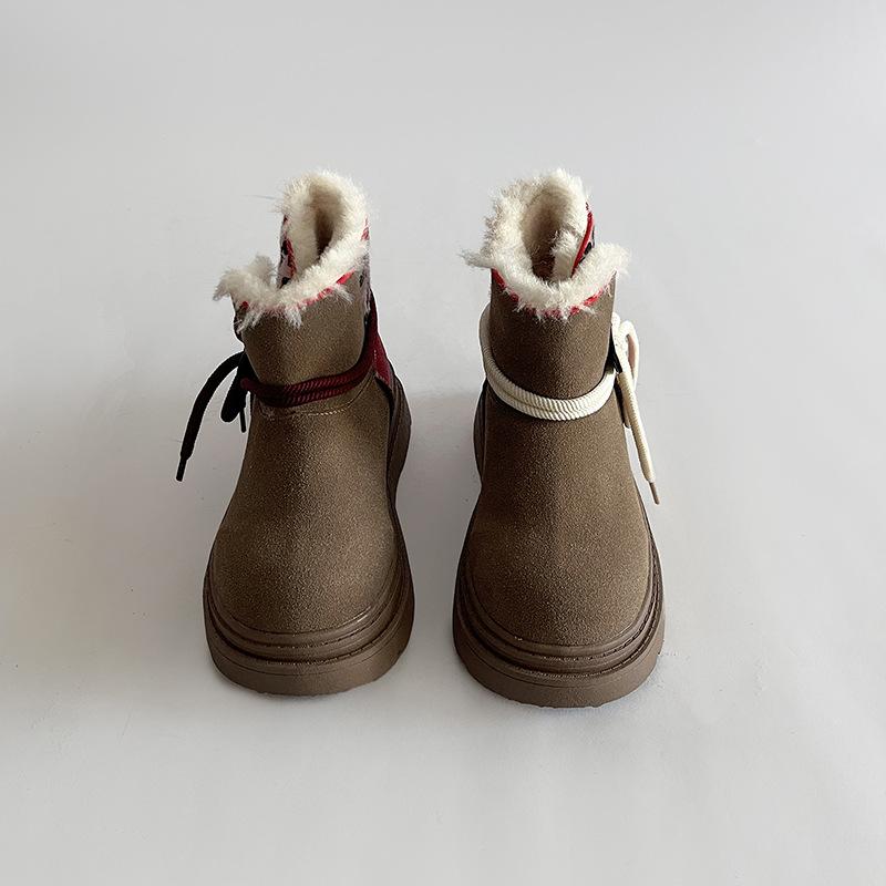 Mint chocolate retro snow boots children's 2025 autumn and winter new versatile velvet thickened sole thermal cotton shoes
