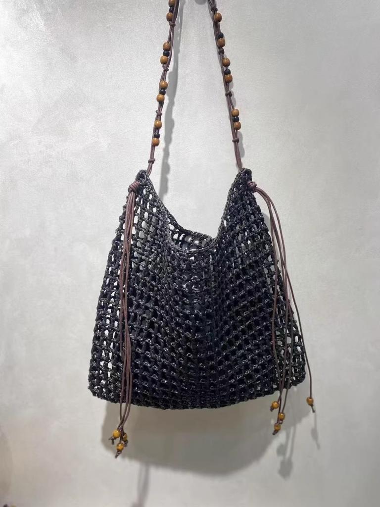 Borsa da Spiaggia Estiva Intrecciata da Donna con Corda a Rete Borse a Mano Lavorate a Maglia Borsa a Spalla Reticolata Vuota da Donna Borsa Shopping da Viaggio Grande Capacità