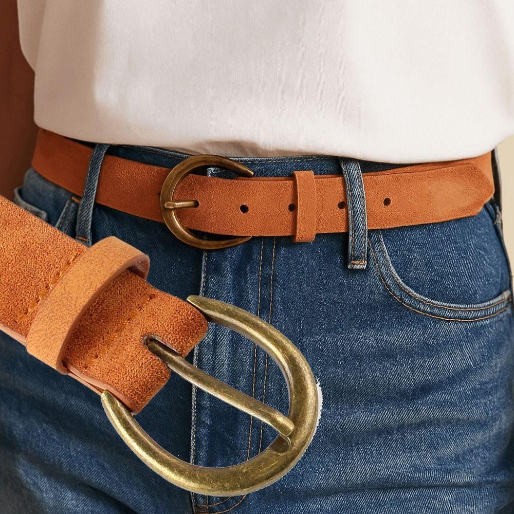 Casual Suede Leather Belt Retro Buckle Waistband Trendy Waist Belt  For Women