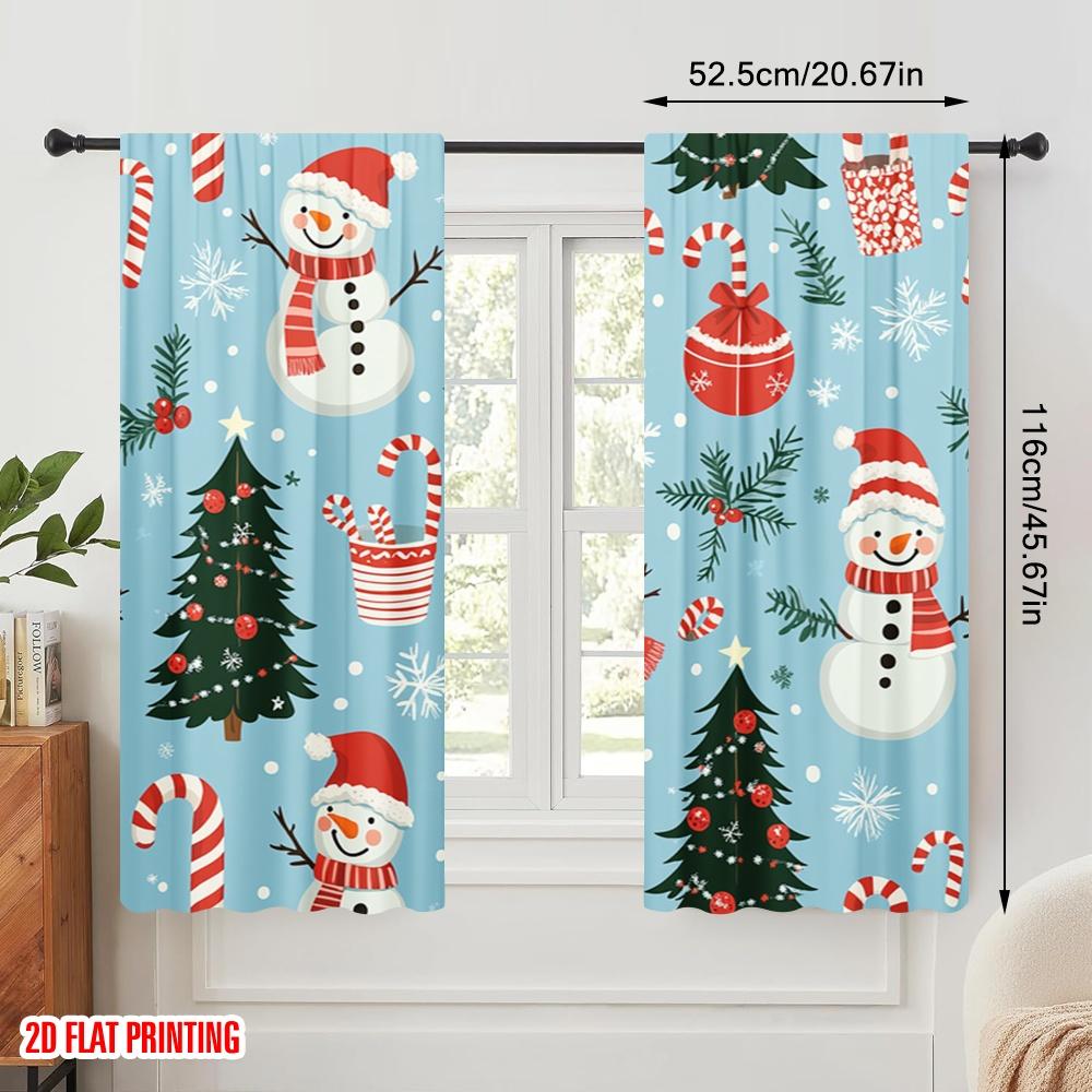 2 Stück, 2D-Flachdruck Minimalistische Vorhänge Niedlicher Schneemann Weihnachten Polyesterstoff (ohne Stange) Festliche Verwendung im Wohnzimmer