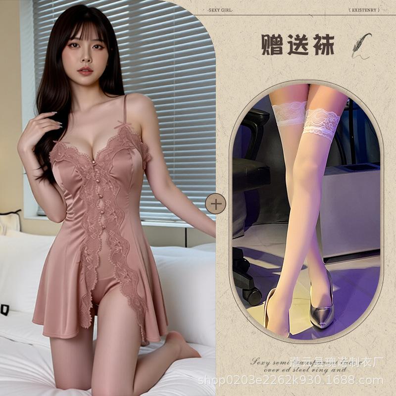 Large size new French romantic suspender nightdress sexy private room pure lace pure desire bow