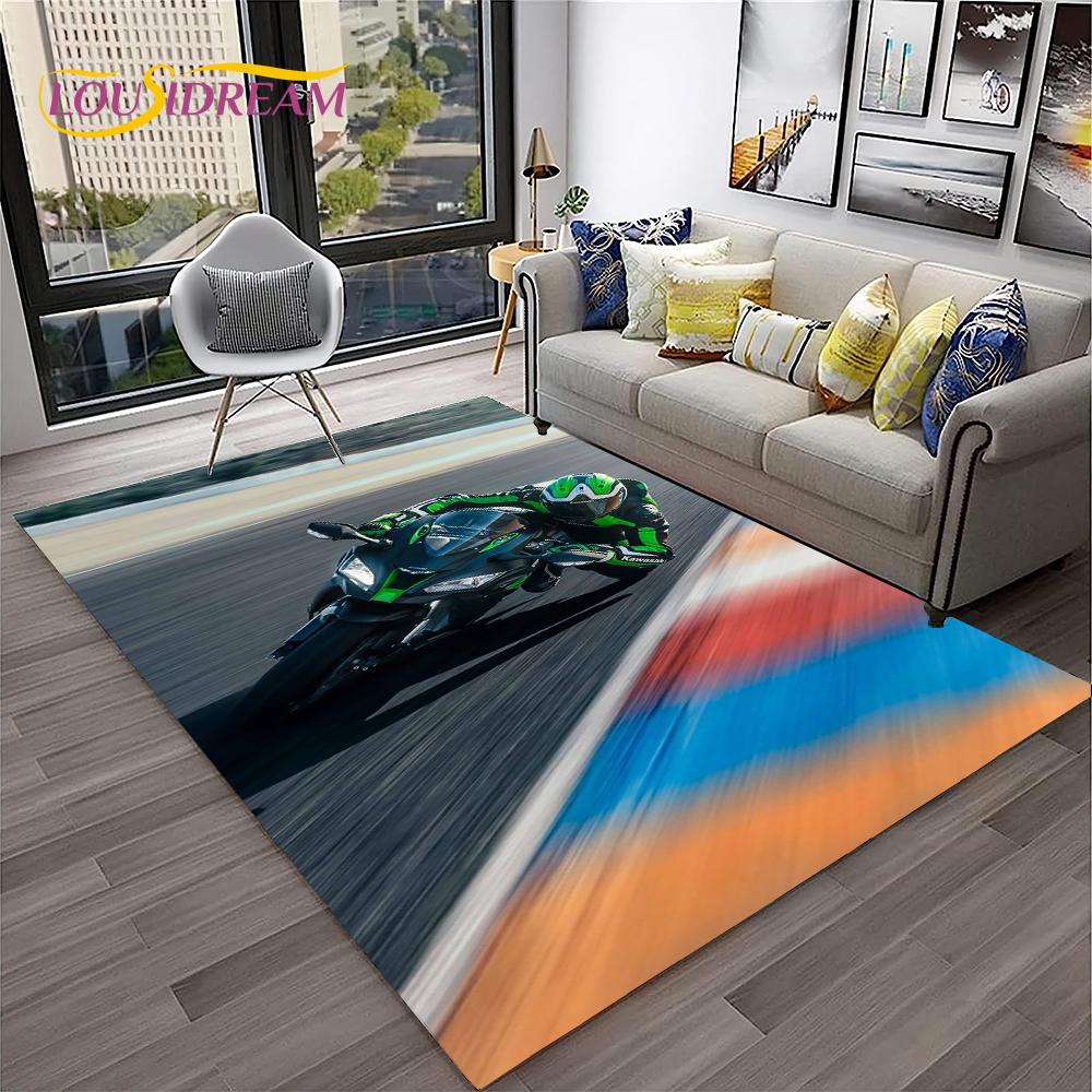 Racing Moto Off Road Motorcycle Carpet Rug for Home Living Room Bedroom Sofa Doormat Decor,Kid Play Area Rug Non-slip Floor Mat